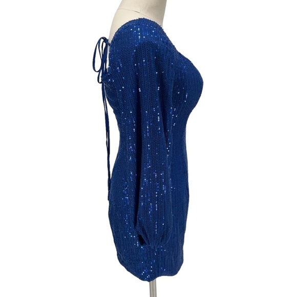 Xileiever Blue Sequin Long Sleeve Glitter Mini Dress Size 4 Women’s - Picture 4 of 7